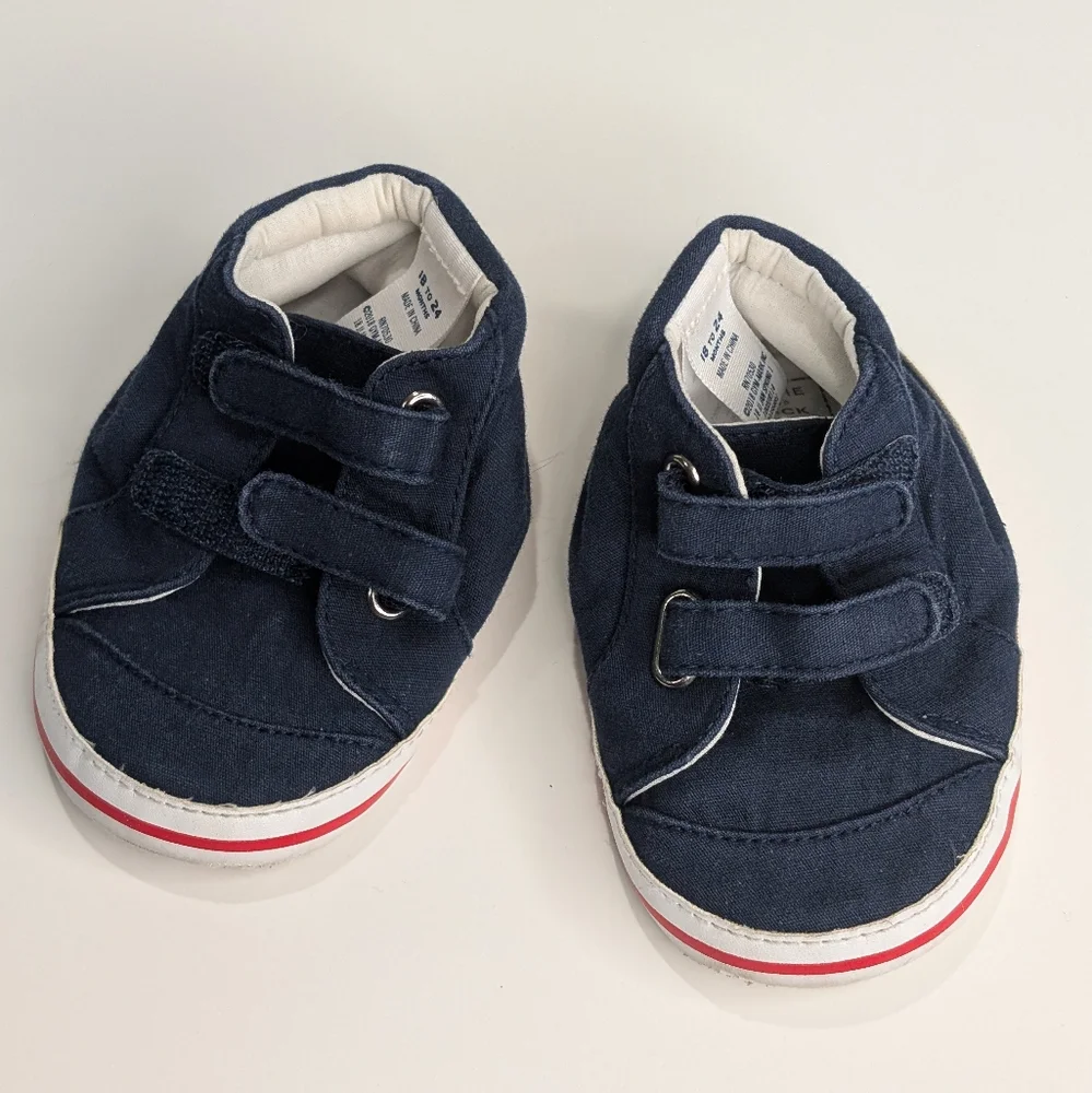 💙 Janie & Jack Navy Canvas Crib Shoes — 18–24 Months